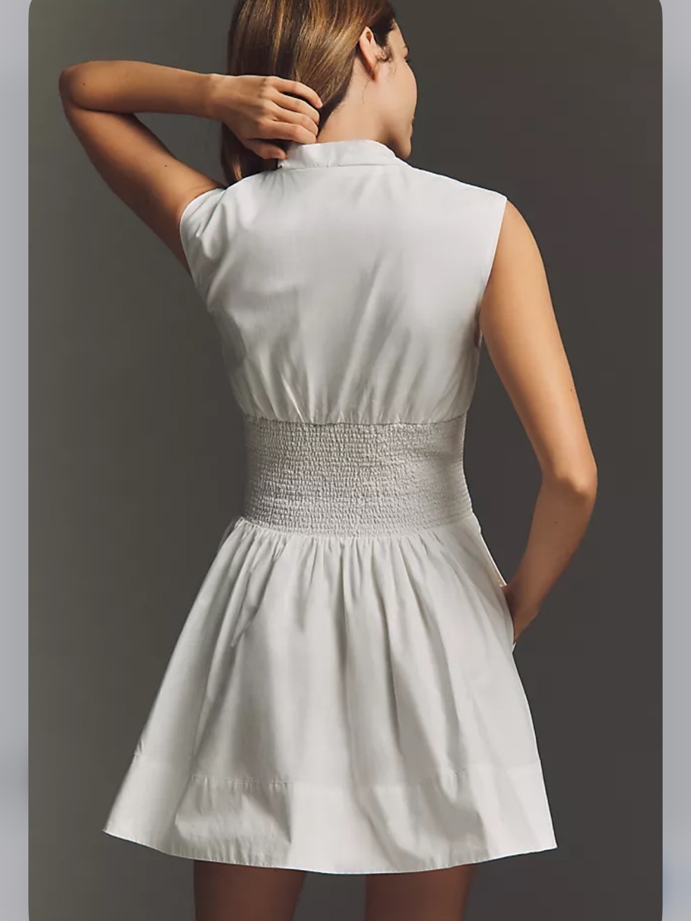 NWOT Anthropologie  Tommie cap-sleeve smocked mini dress in Linen - Picture 3 of 11